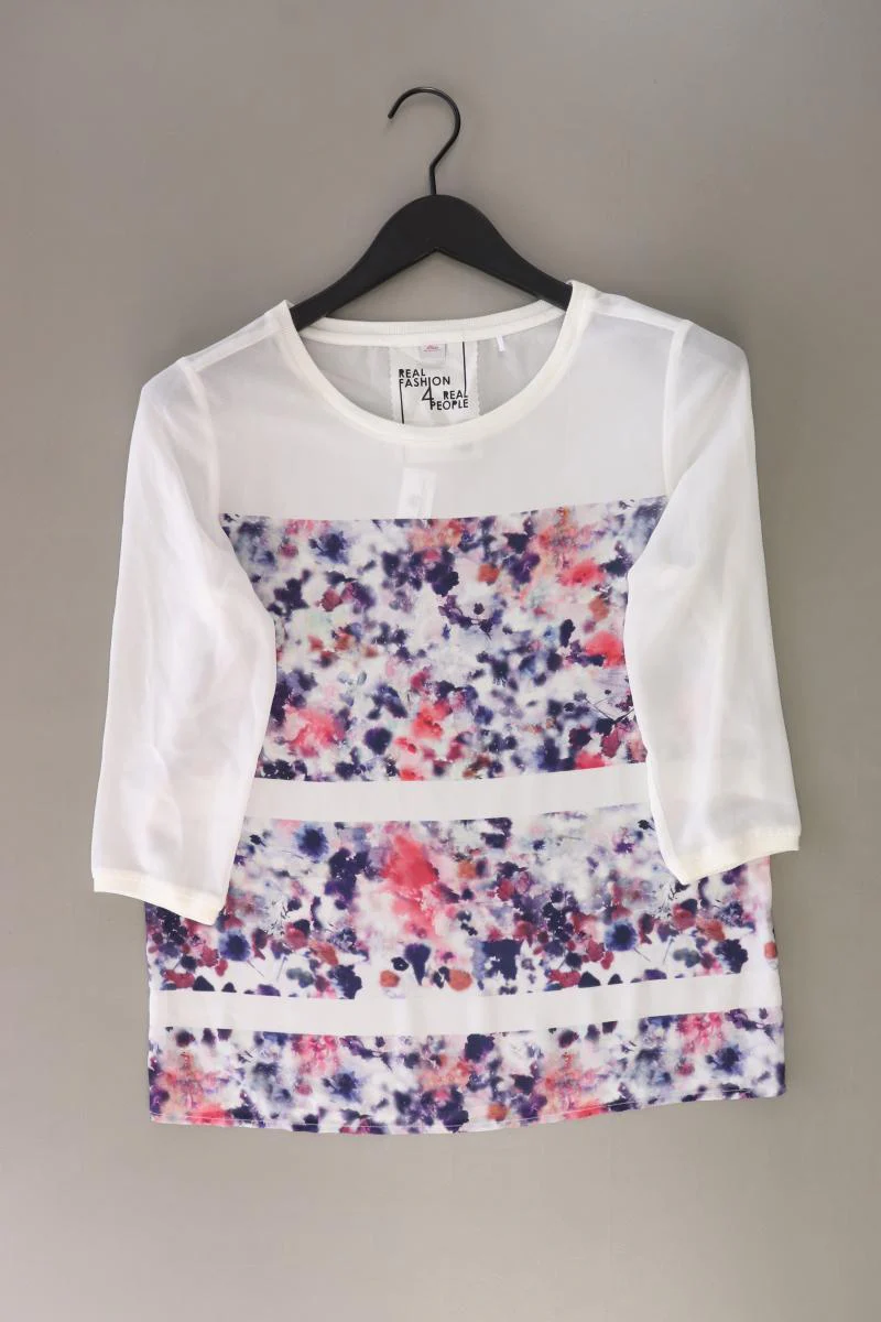 s.Oliver Classic Bluse Gr. 34 mit Blumenmuster 3/4 Ärmel weiß