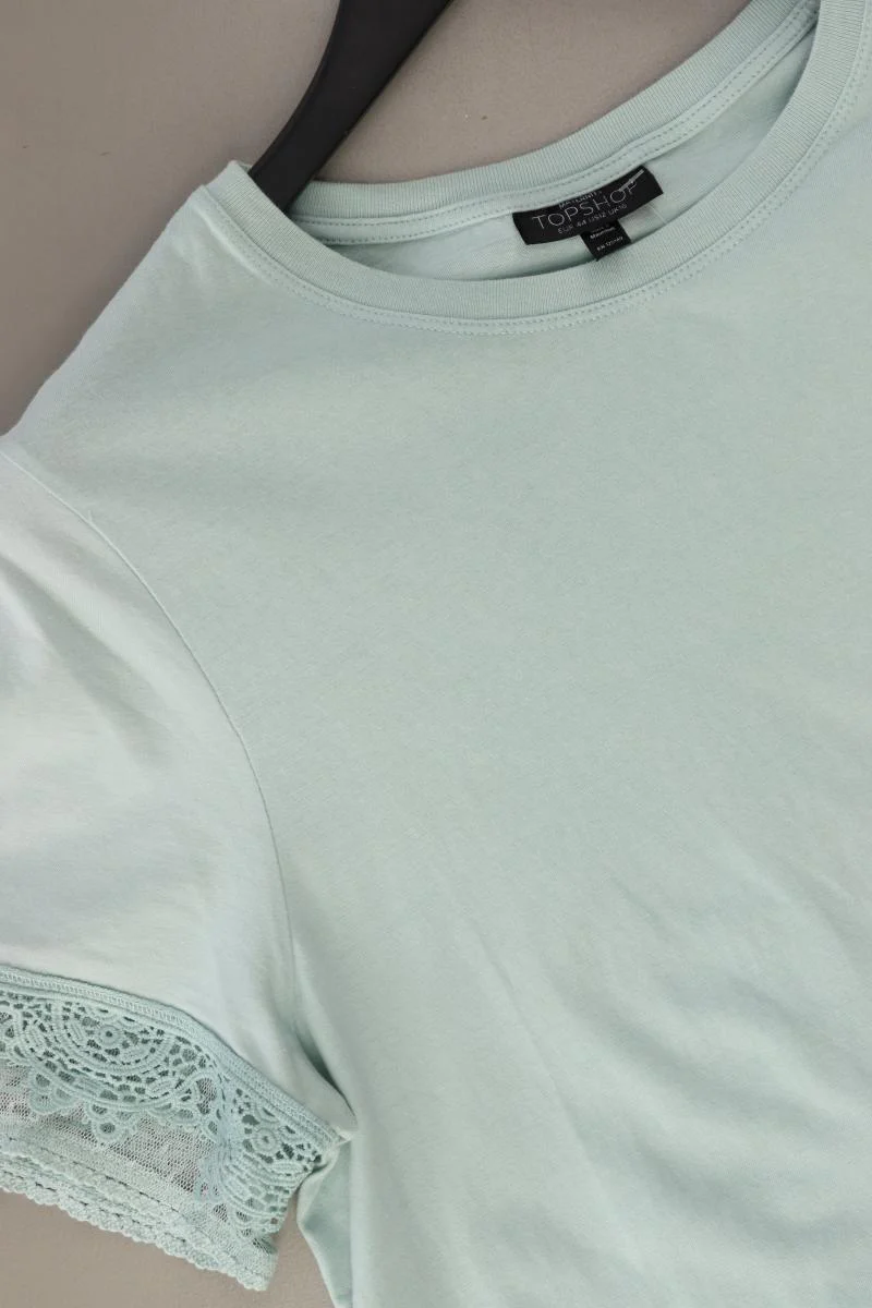 Topshop Shirt mit Spitze Gr. 44 Kurzarm türkis aus Baumwolle - Image 4