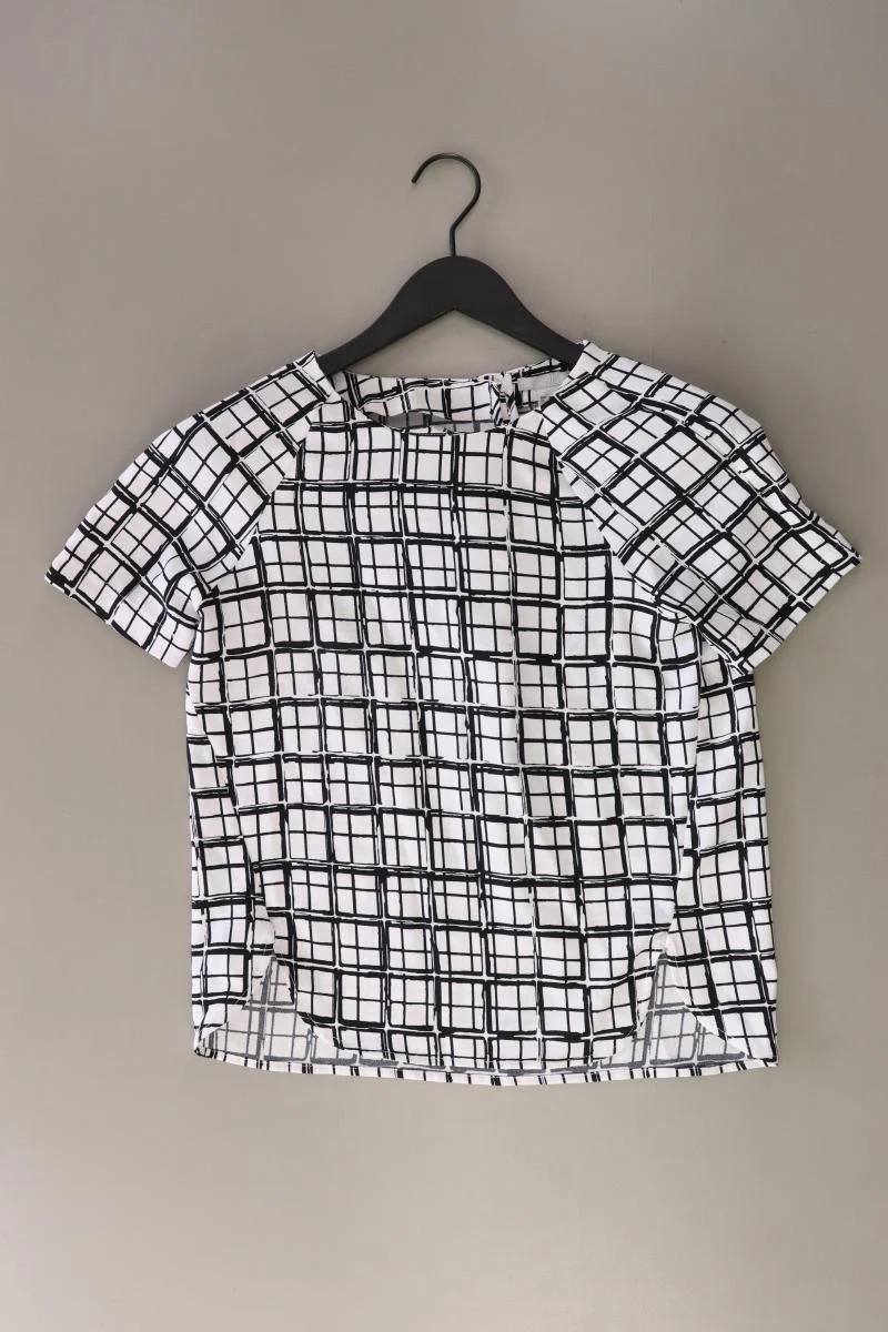 H&M Kurzarmbluse Gr. 34 geometrisches Muster neuwertig weiß aus Polyester