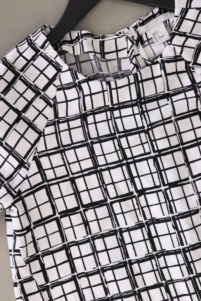 H&M Kurzarmbluse Gr. 34 geometrisches Muster neuwertig weiß aus Polyester - Image 4