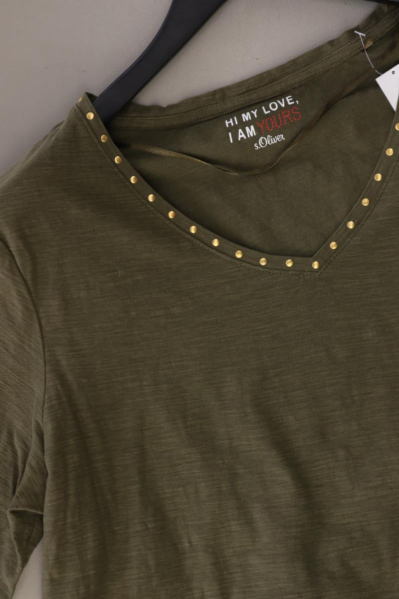 s.Oliver Shirt mit V-Ausschnitt Gr. 44 Kurzarm mit Nieten olivgrün aus Baumwolle - Image 4