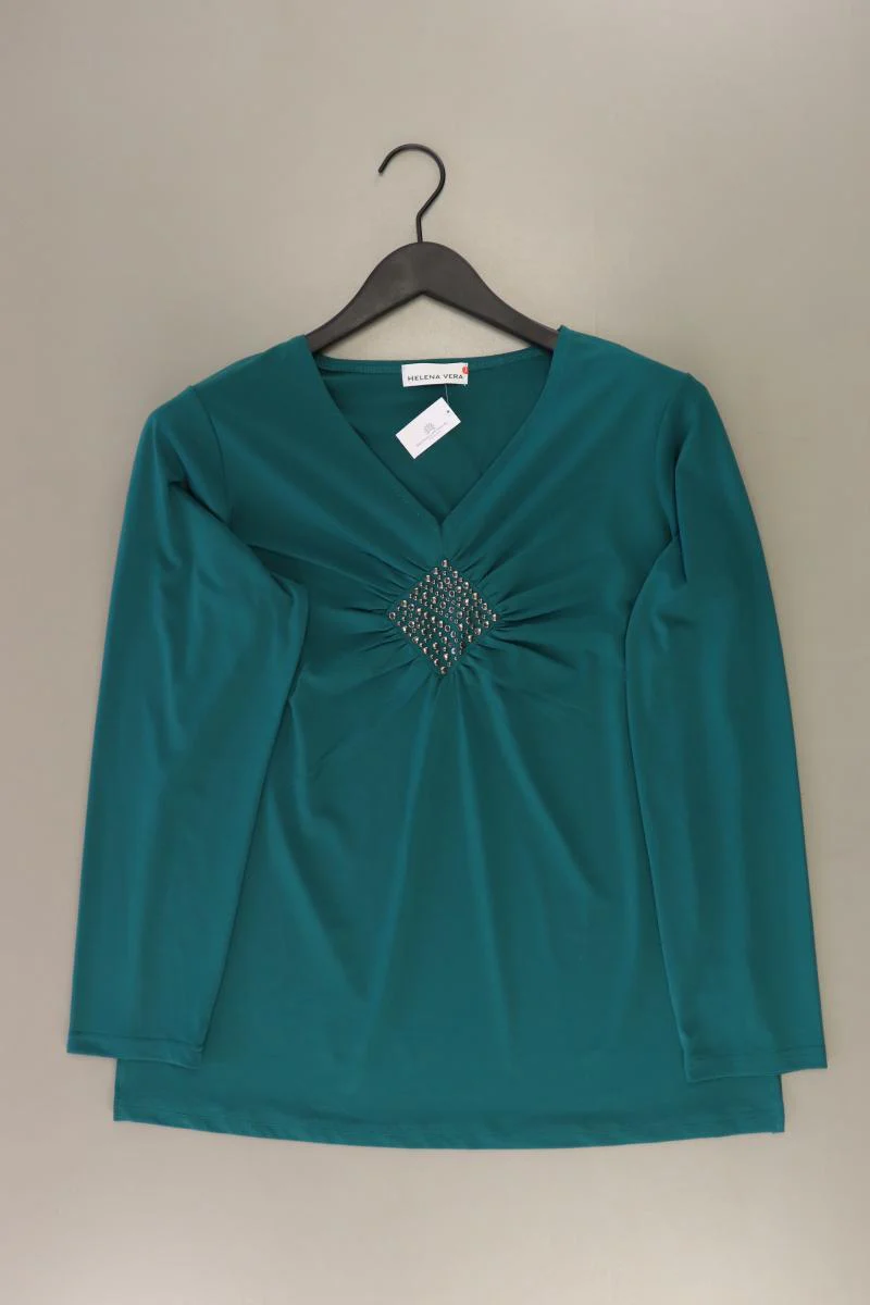Helena Vera Shirt mit V-Ausschnitt Gr. 44 Langarm mit Nieten grün aus Polyester