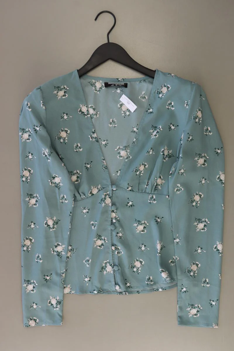 Fashion Union Bluse Gr. 38 mit Blumenmuster Langarm blau aus Polyester