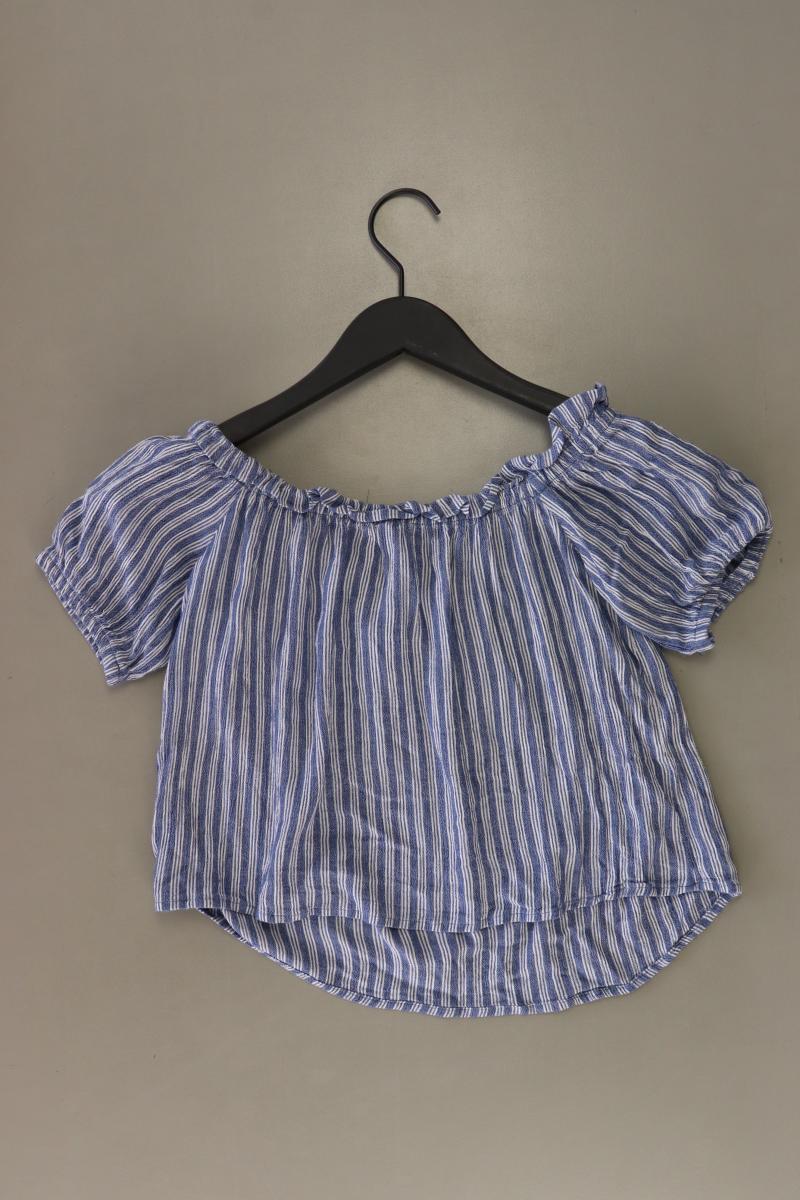 Bershka Kurzarmbluse Gr. S gestreift mit Carmen-Ausschnitt blau - Image 2