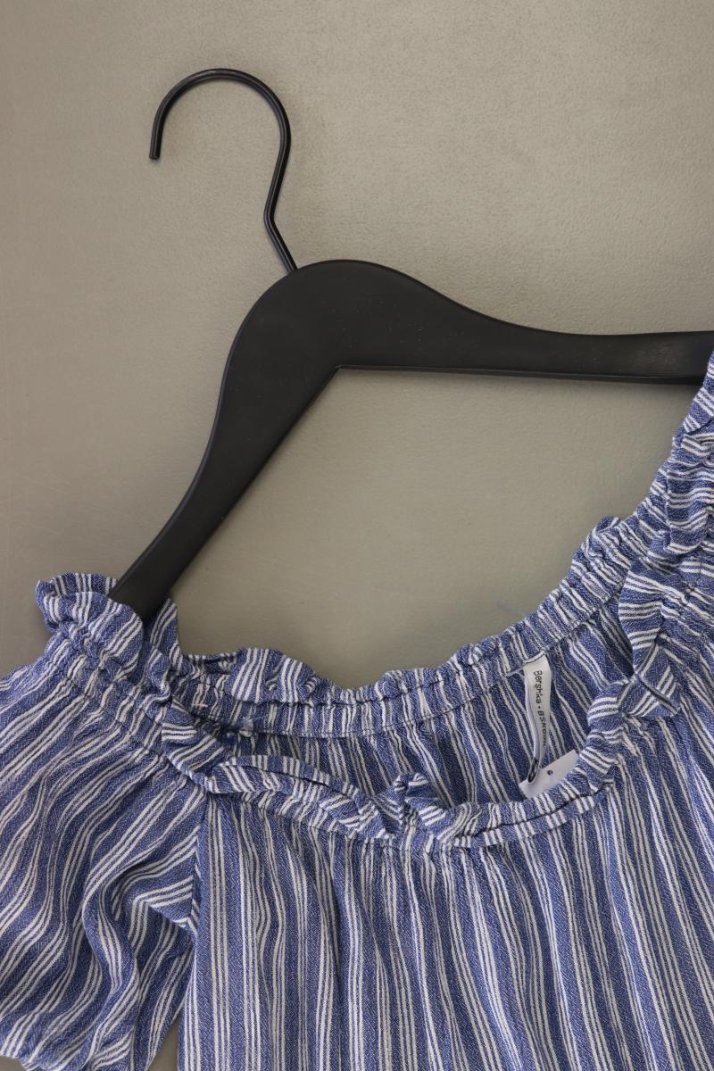 Bershka Kurzarmbluse Gr. S gestreift mit Carmen-Ausschnitt blau - Image 3