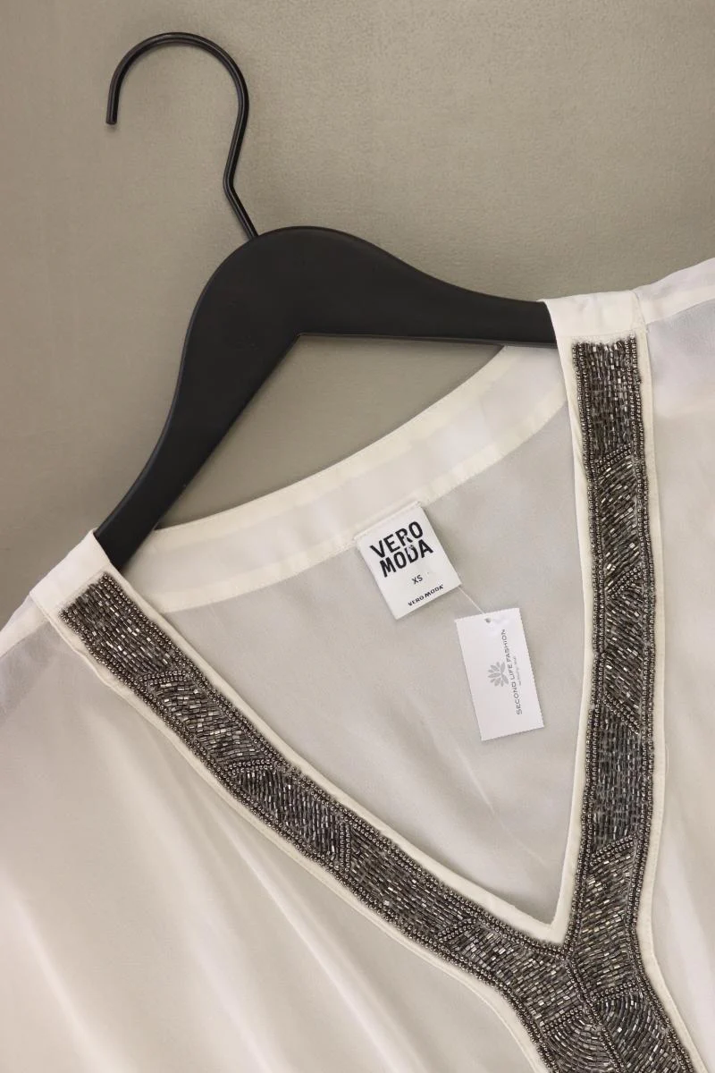 Vero Moda Chiffonbluse Gr. XS Kurzarm mit Pailletten weiß aus Polyester - Image 3