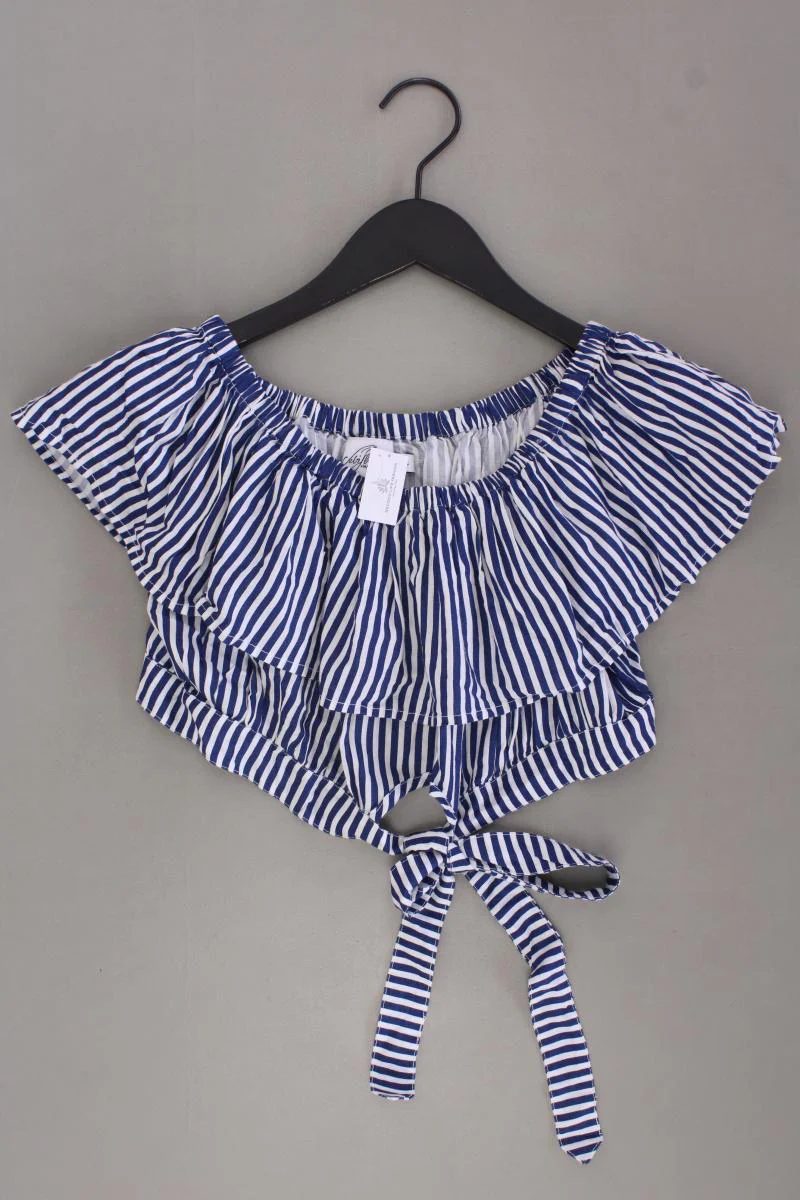 NA-KD x Debiflue Crop Bluse Gr. 36 gestreift Kurzarm mit Carmen-Ausschnitt blau