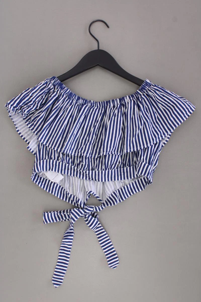 NA-KD x Debiflue Crop Bluse Gr. 36 gestreift Kurzarm mit Carmen-Ausschnitt blau - Image 3