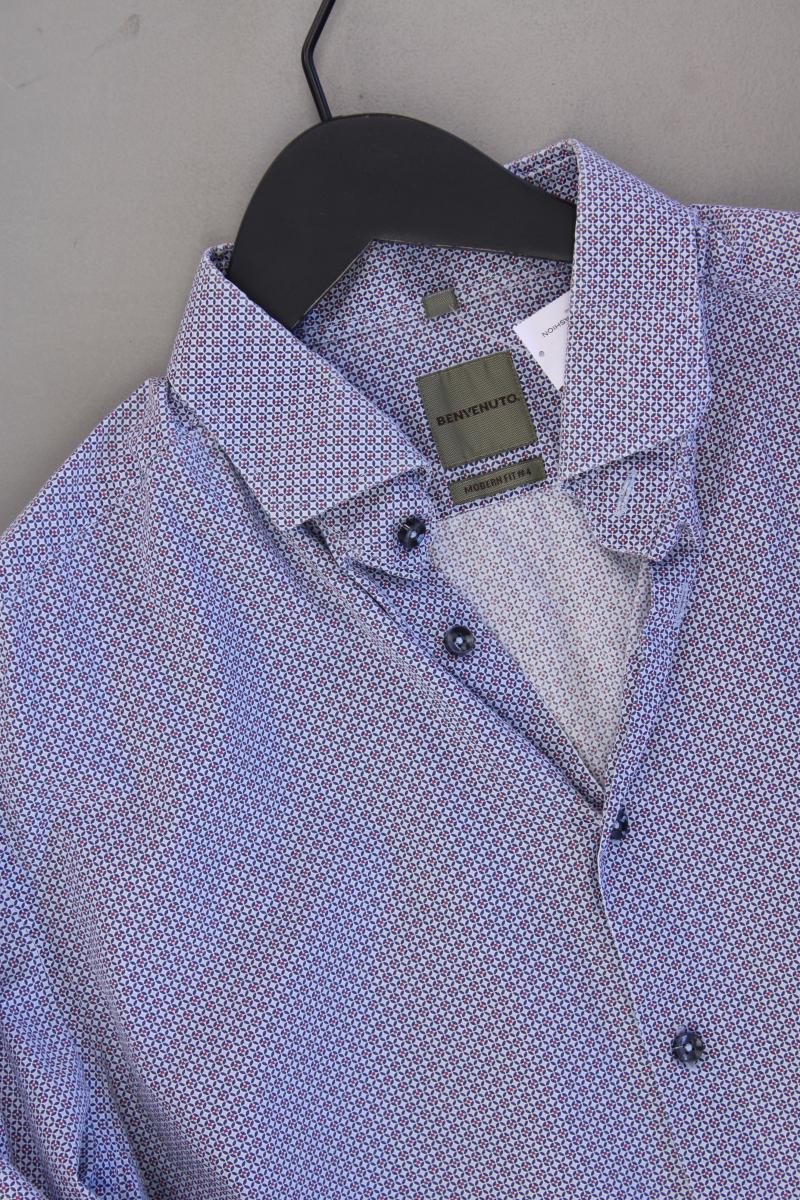 BENVENUTO Langarmhemd für Herren Gr. Hemdgröße 42 geometrisches Muster blau - Image 2