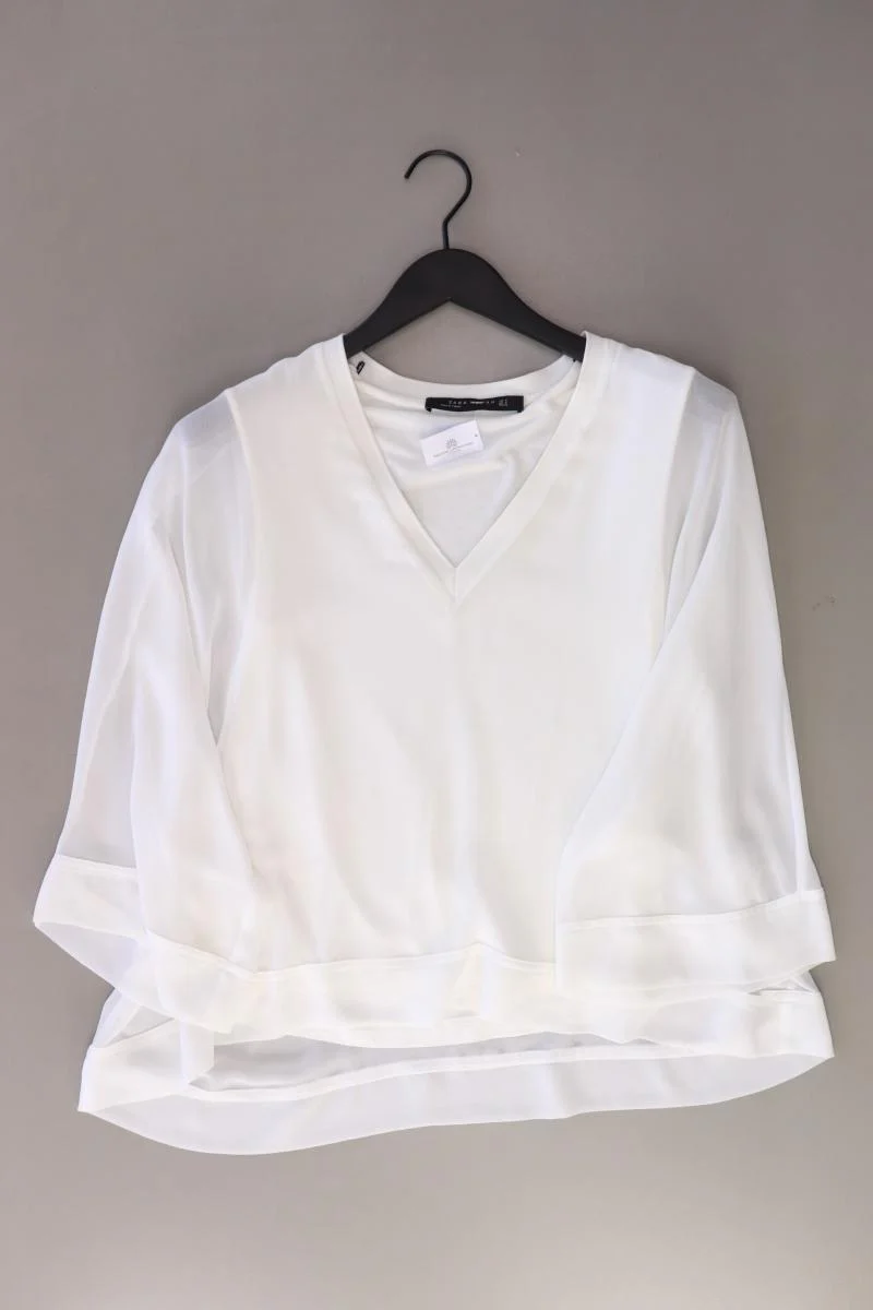 Zara Chiffonbluse Gr. M 3/4 Ärmel weiß aus Polyester