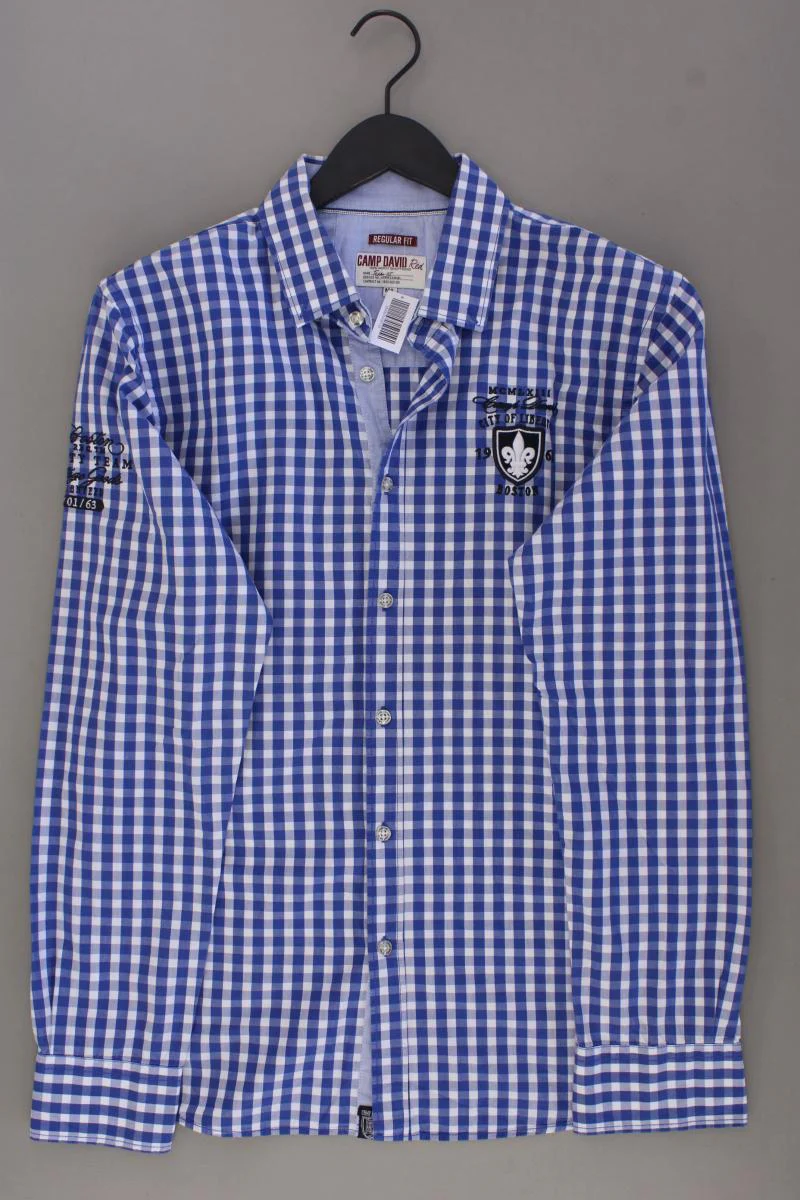 Camp David Karohemd für Herren Gr. M/L kariert Langarm blau aus Baumwolle