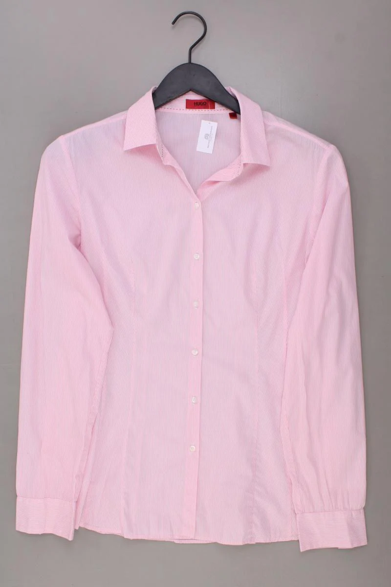 Hugo Boss Langarmbluse Gr. 42 gestreift rosa aus Baumwolle