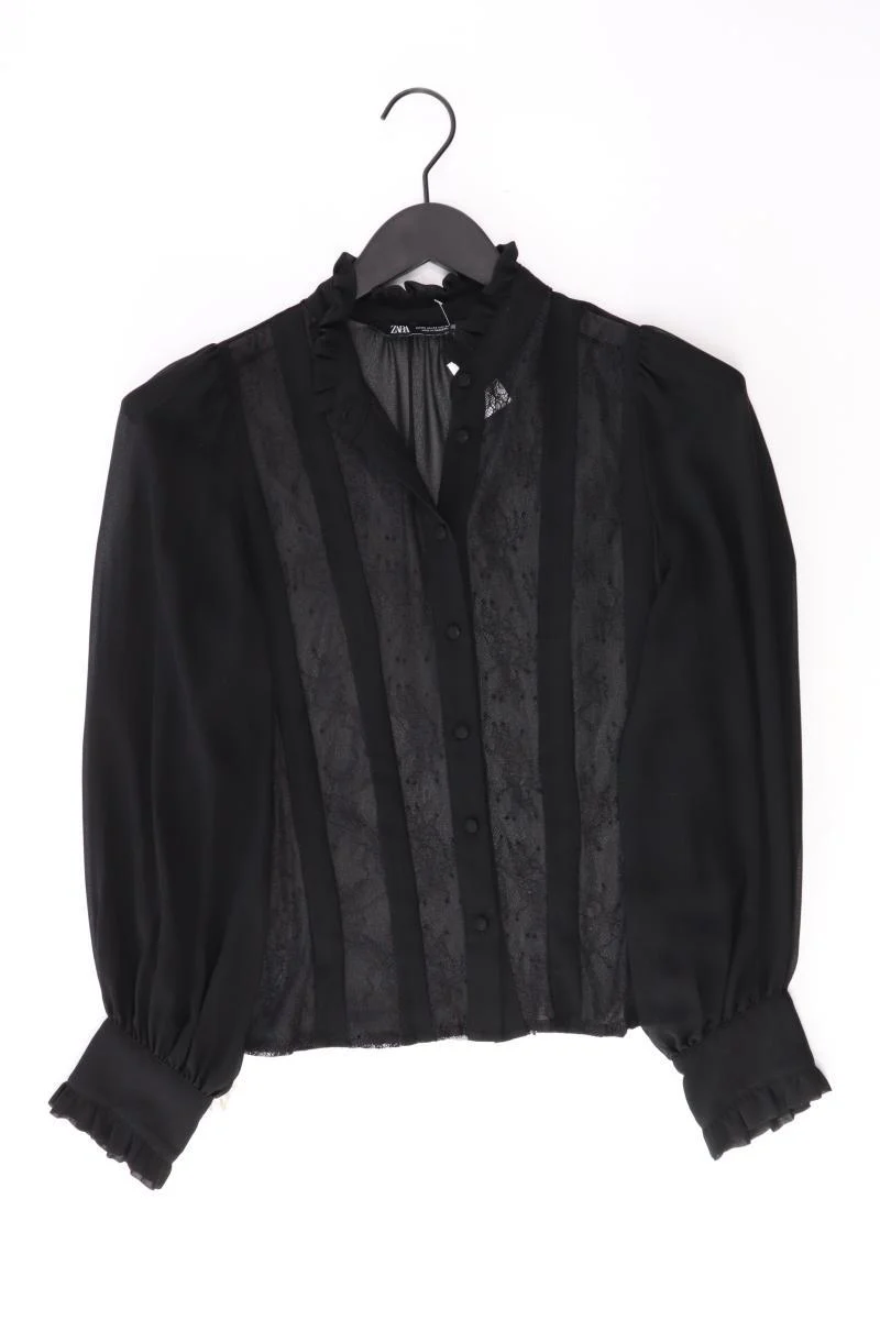 Zara Chiffonbluse Gr. XS Langarm schwarz aus Polyester