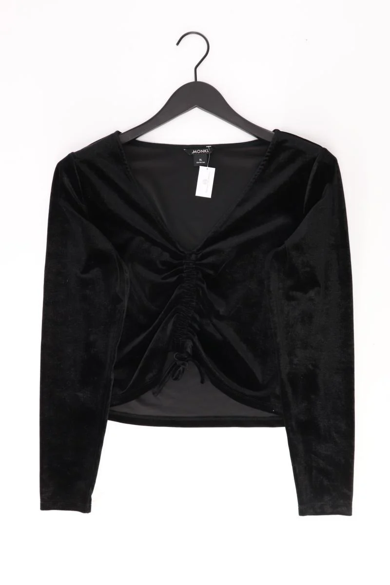 Monki Shirt mit V-Ausschnitt Gr. XL Langarm schwarz aus Polyester