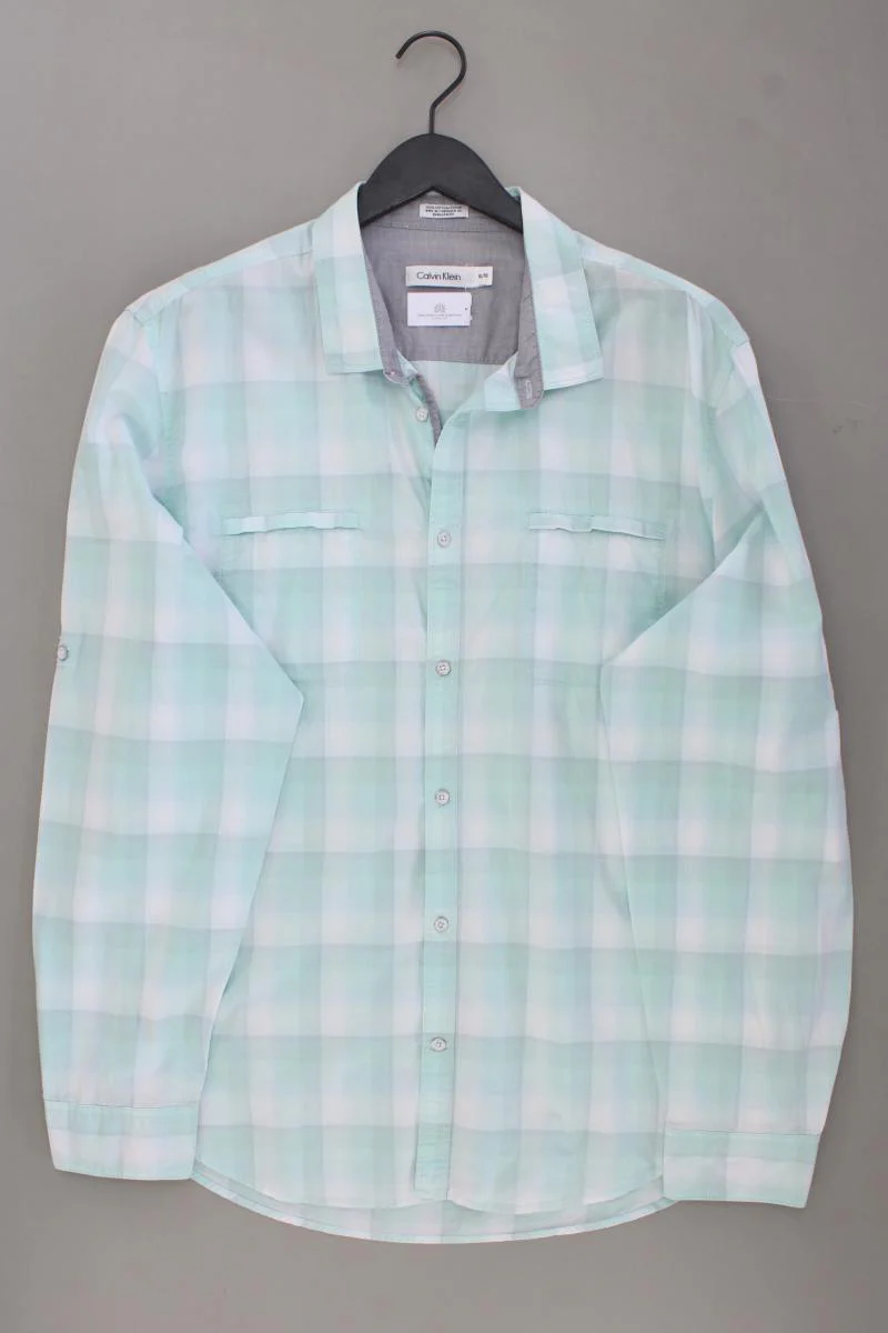Calvin Klein Karohemd für Herren Gr. XL kariert Langarm türkis aus Baumwolle