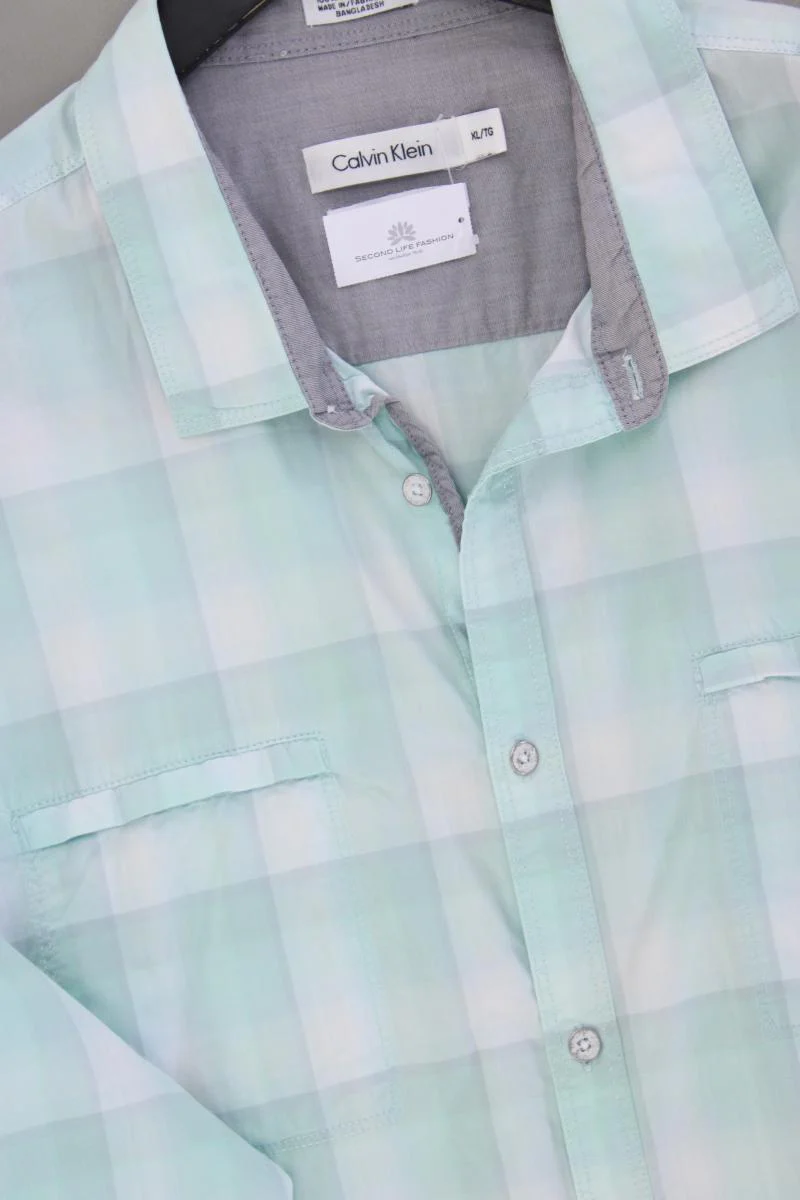 Calvin Klein Karohemd für Herren Gr. XL kariert Langarm türkis aus Baumwolle - Image 2