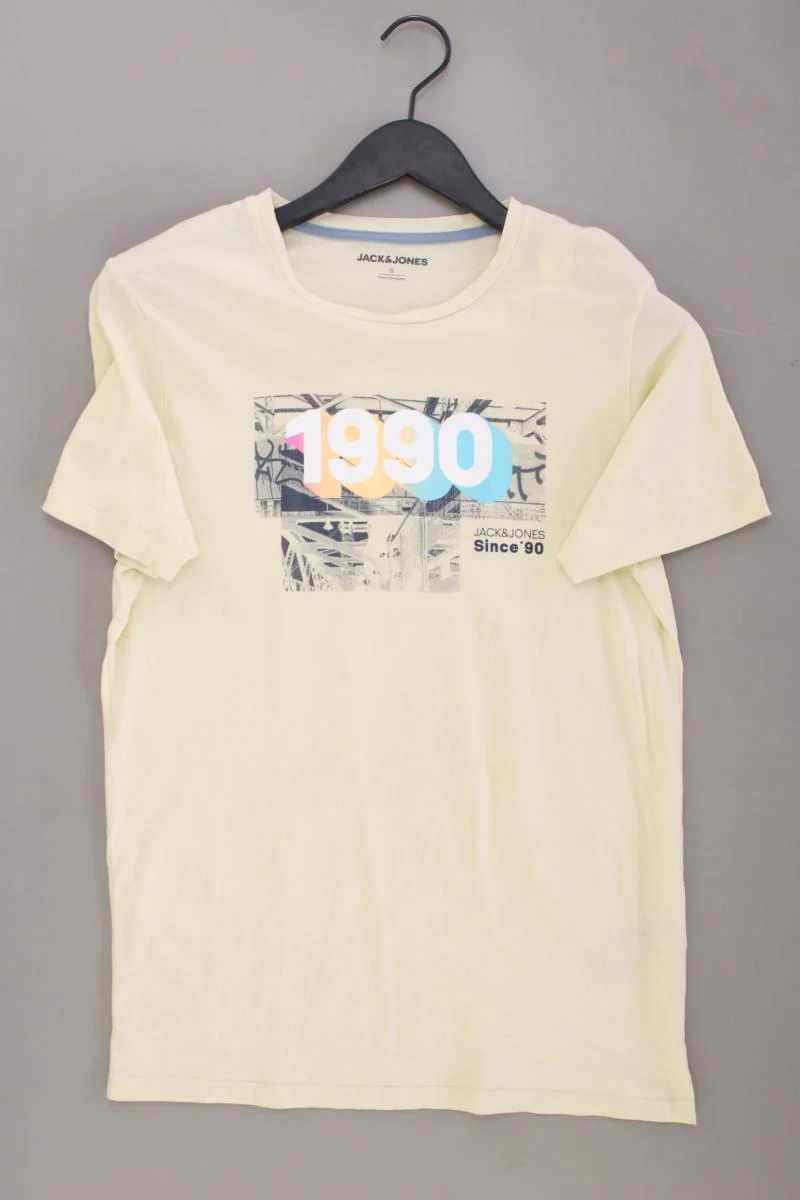 Jack & Jones Printshirt für Herren Gr. S Kurzarm gelb aus Baumwolle