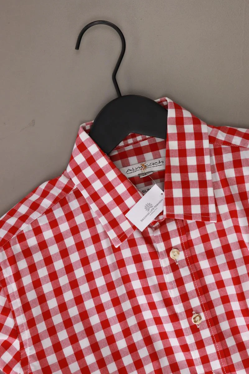 Almsach Trachtenhemd für Herren Gr. S kariert Langarm rot aus Baumwolle - Image 3