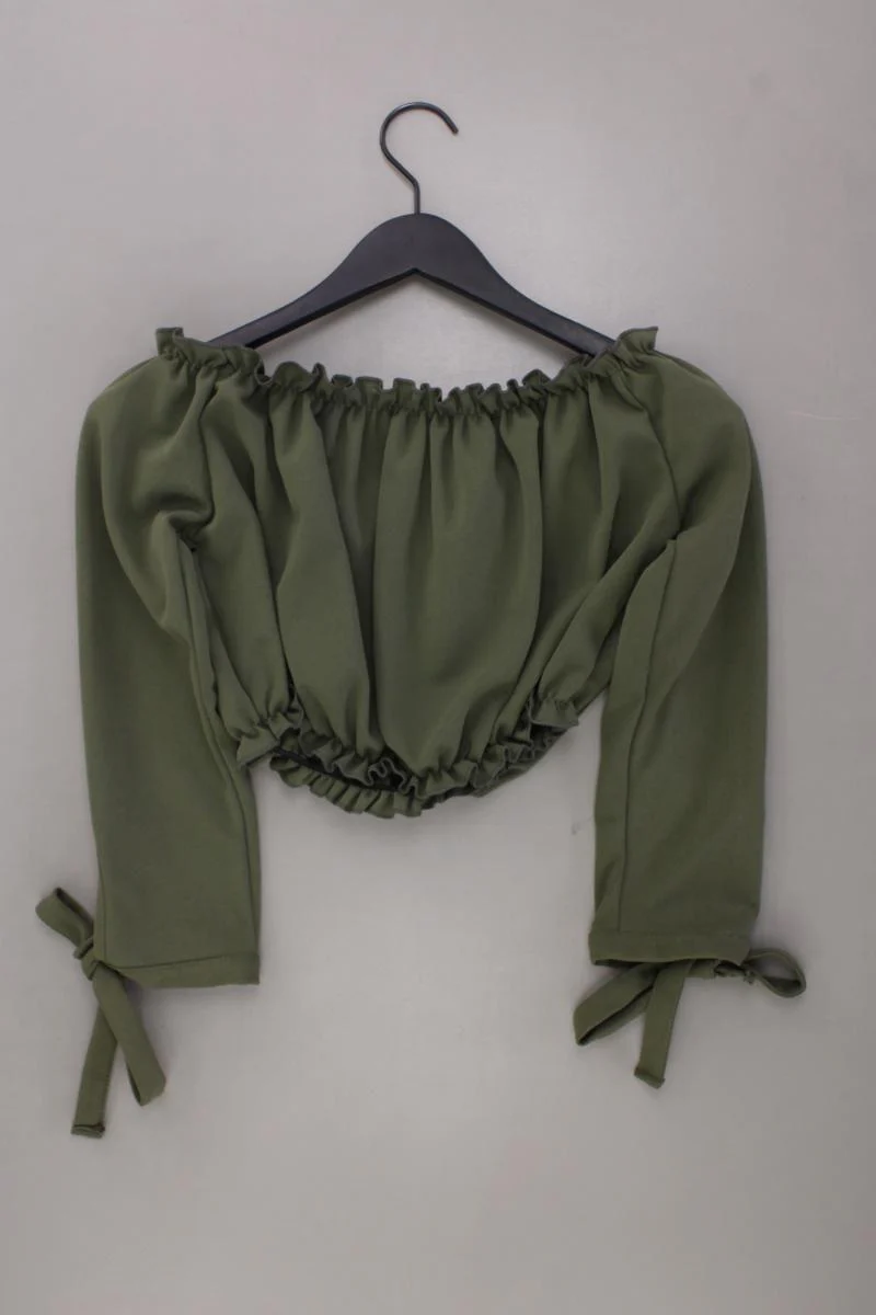 New Look Cropped Bluse Gr. 40 neuwertig 3/4 Ärmel mit Carmen-Ausschnitt olivgrün - Image 3