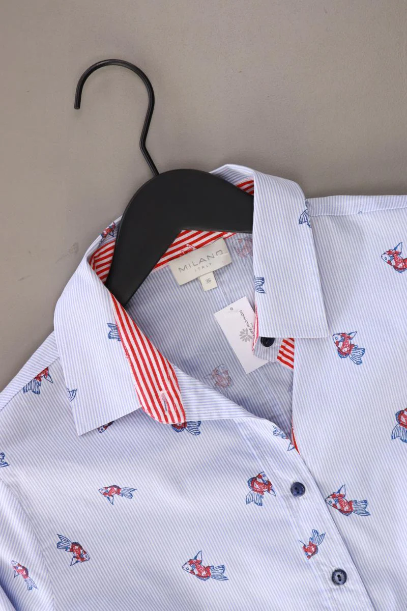MILANO Bluse mit Fischmuster Gr. 36 gestreift neuwertig Langarm blau - Image 3