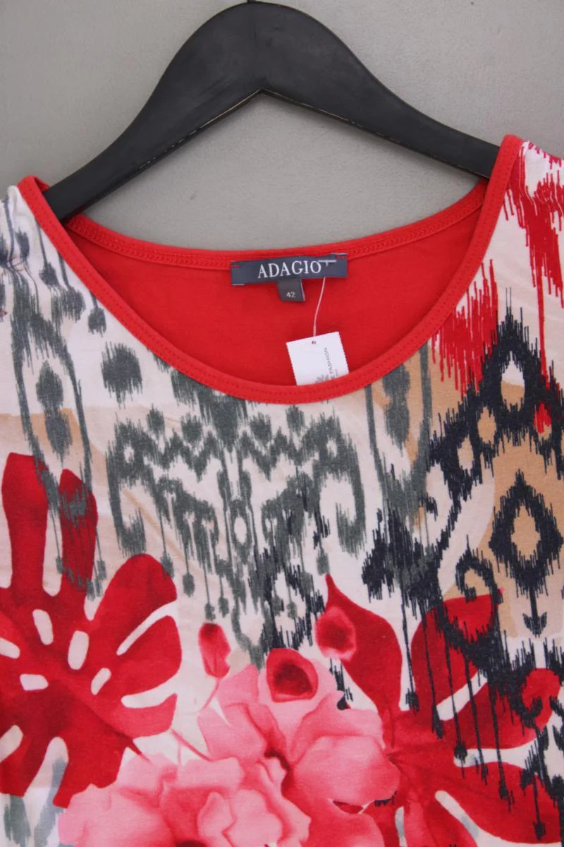 Adagio Printshirt Gr. 42 mit Blumenmuster Kurzarm rot aus Viskose - Image 2