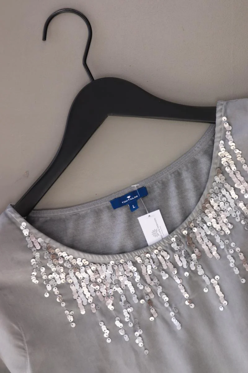 Tom Tailor Regular Bluse Gr. L 3/4 Ärmel mit Pailletten grau - Image 3