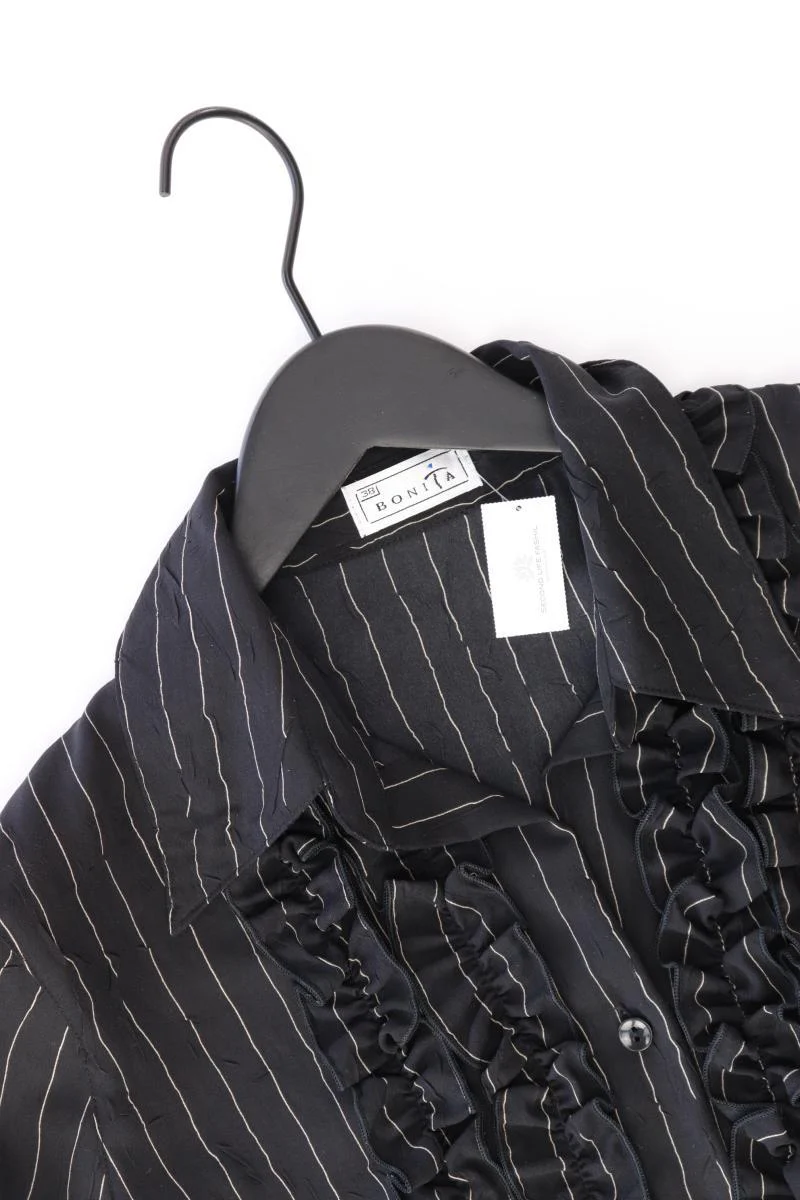 Bonita Rüschenbluse Gr. 38 gestreift Langarm Vintage schwarz aus Polyester - Image 3