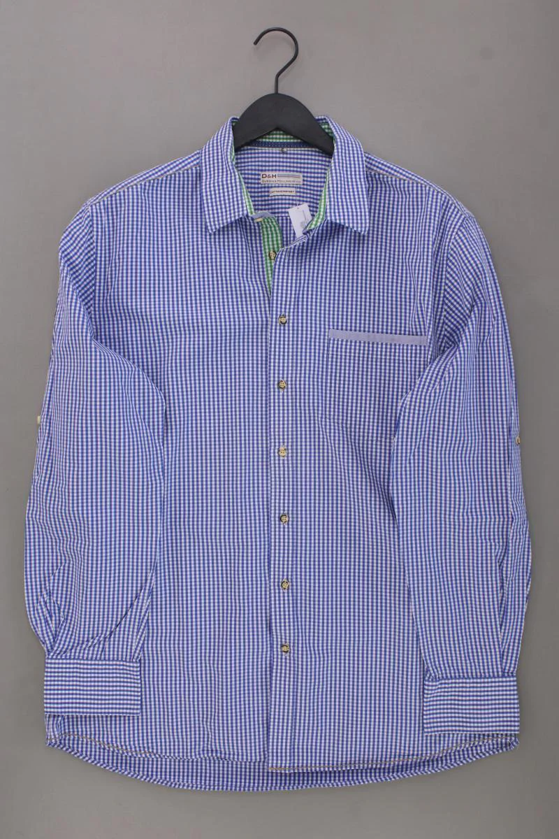 Dubbin & Hollinshead Trachtenhemd für Herren Gr. XL kariert Langarm blau