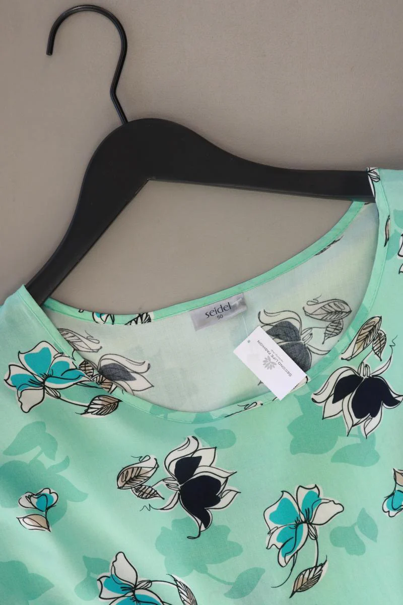 Seidel Kurzarmbluse Gr. 50 mit Blumenmuster türkis aus Viskose - Image 3