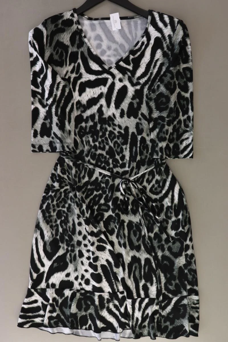 VA Milano Jerseykleid Gr. 42 mit Tierdruck mit Gürtel 3/4 Ärmel grau