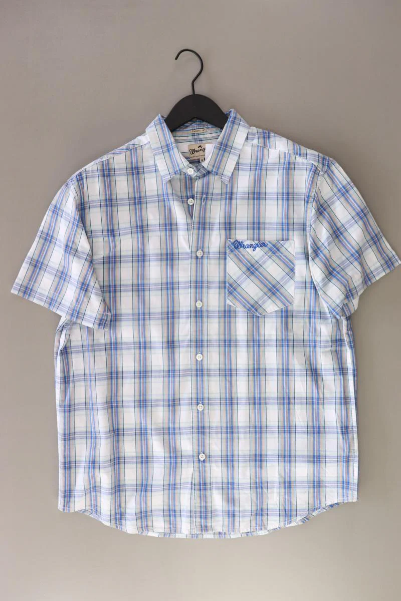 Wrangler Karohemd für Herren Gr. M kariert Kurzarm blau aus Baumwolle