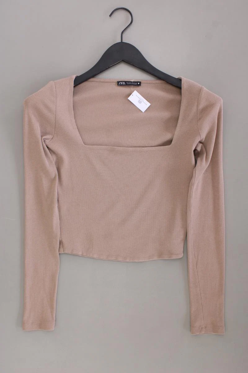 Zara Cropped Shirt Gr. M Langarm braun aus Baumwolle