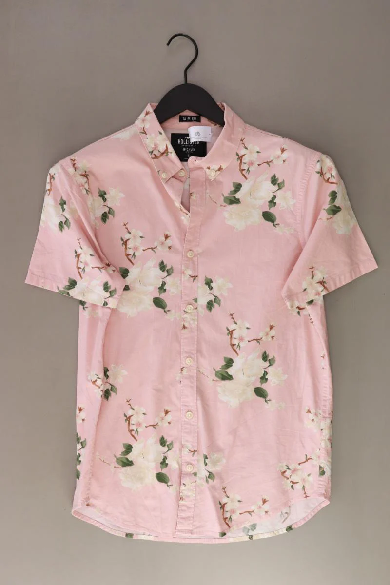 Hollister Kurzarmhemd für Herren Gr. S mit Blumenmuster rosa aus Baumwolle