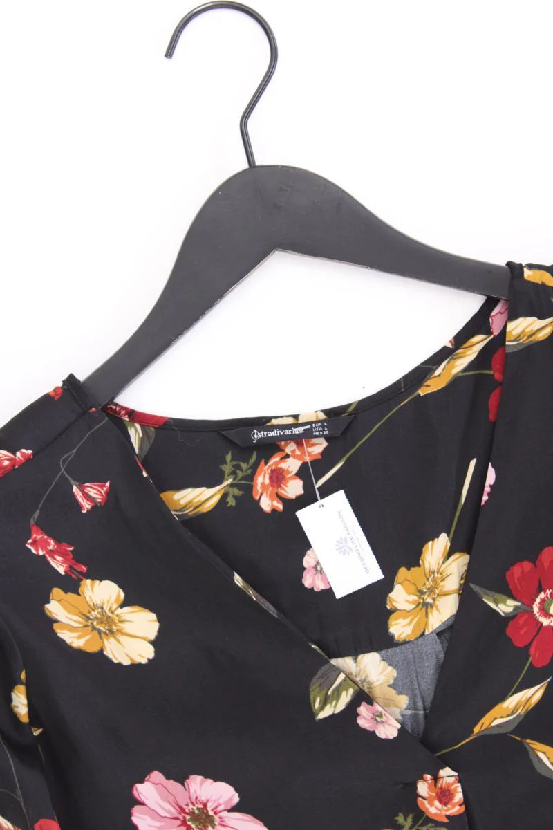 Stradivarius Classic Bluse Gr. L mit Blumenmuster 3/4 Ärmel schwarz - Image 2