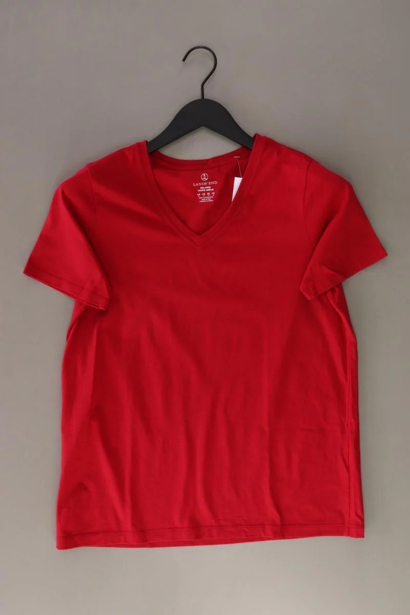 Lands' End Shirt mit V-Ausschnitt Gr. S Kurzarm rot aus Baumwolle