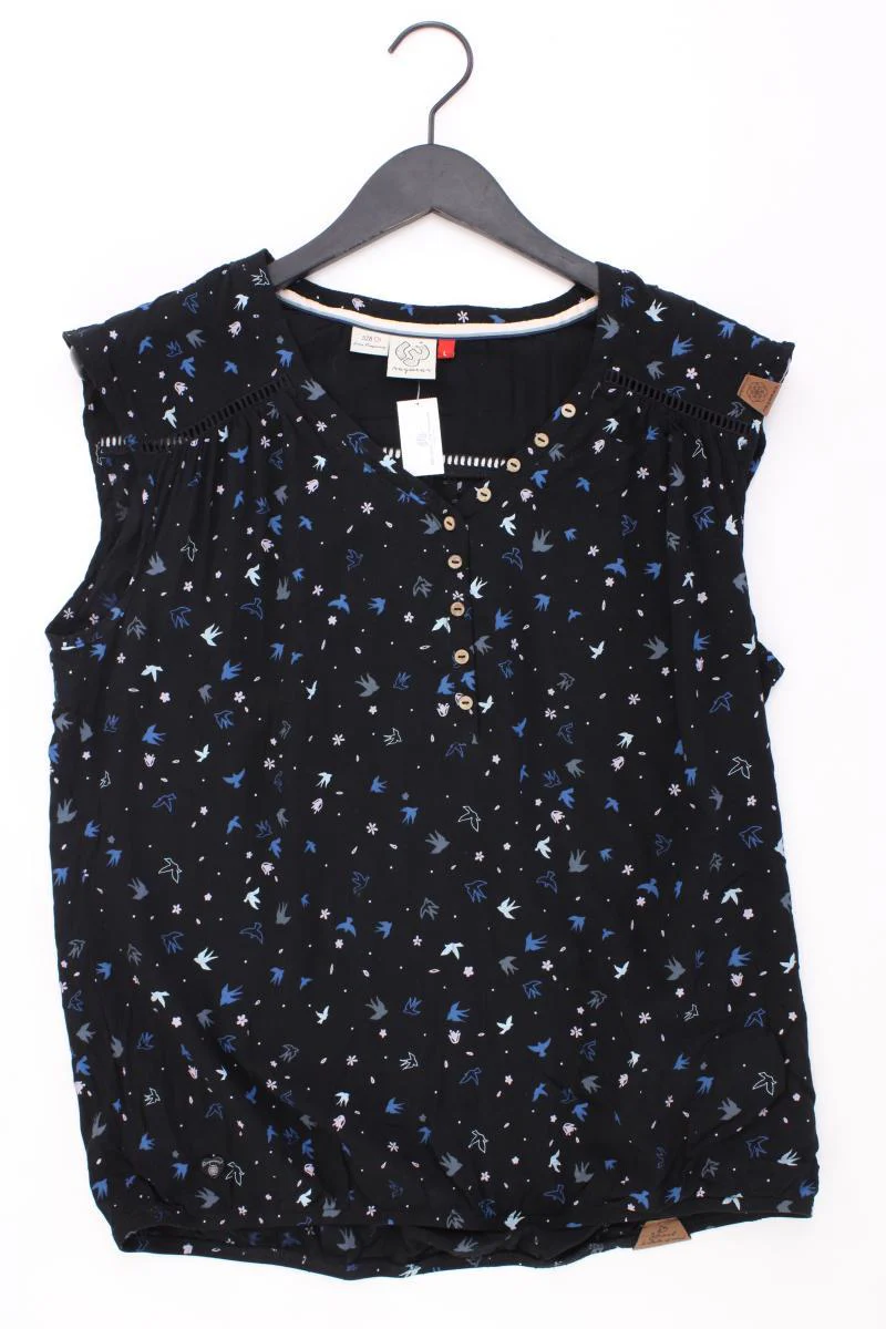 Ragwear Bluse mit Vogelmuster Gr. L mit Tierdruck Kurzarm schwarz aus Viskose