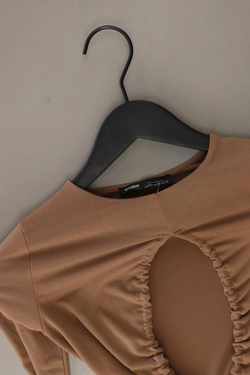Pull&Bear Schlauchkleid Gr. XS Langarm braun aus Polyester - Image 3