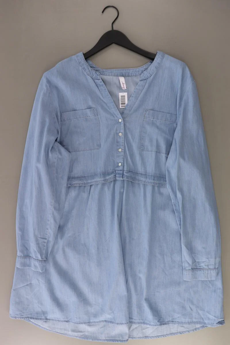 sheego Langarmkleid Gr. 50 blau aus Baumwolle