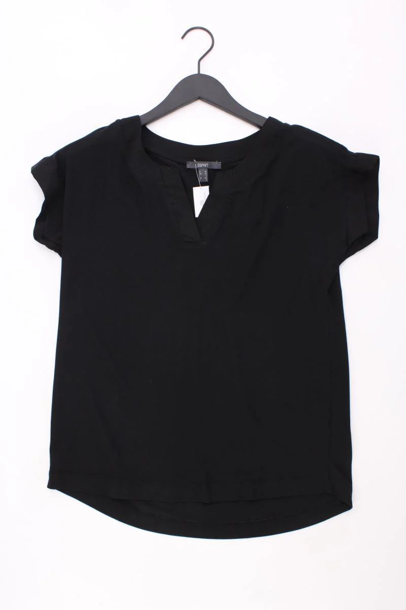 Esprit Shirt mit V-Ausschnitt Gr. XS Kurzarm schwarz aus Lyocell