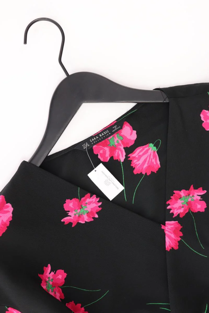 Zara Regular Bluse Gr. S mit Blumenmuster 3/4 Ärmel schwarz aus Polyester - Image 3