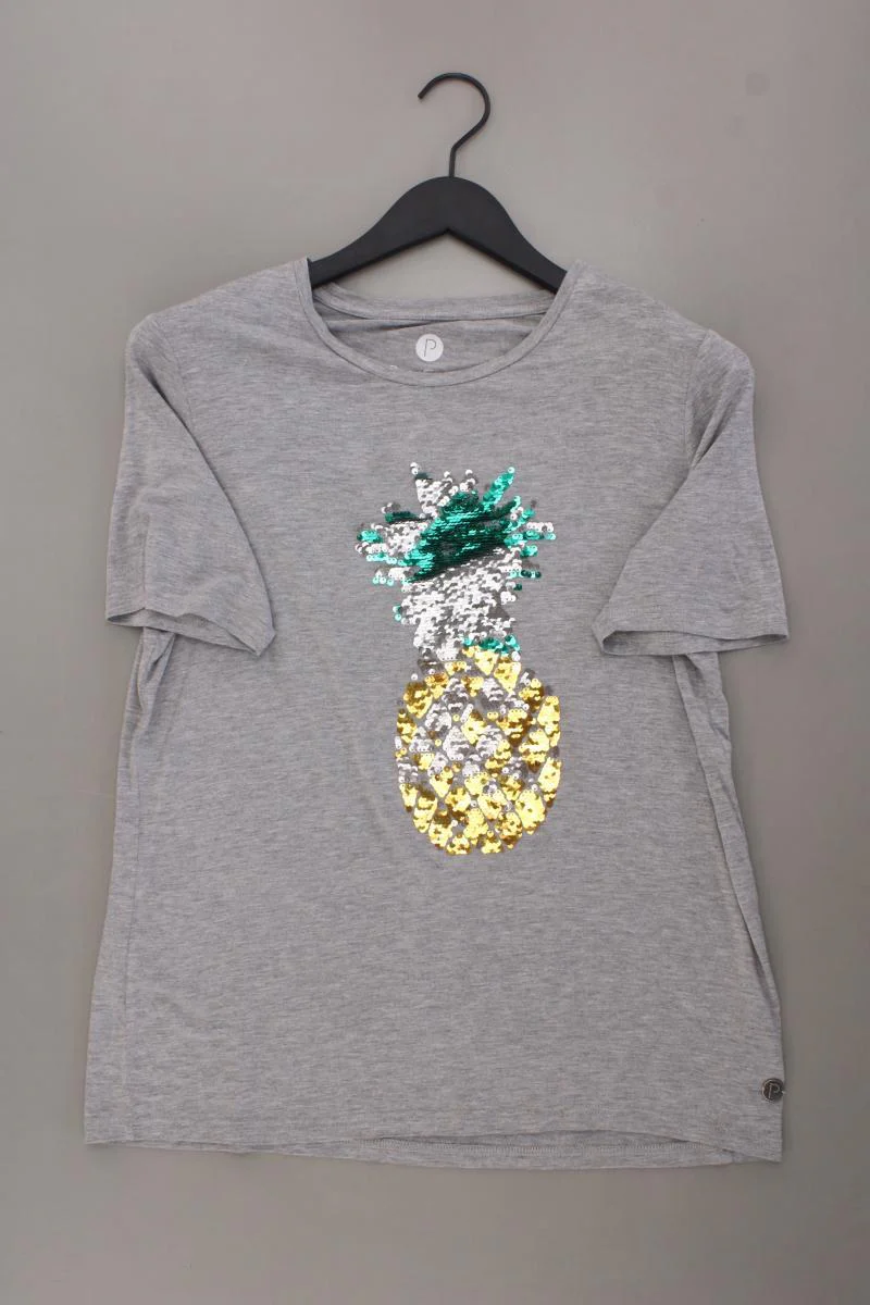 Pure Feeling Shirt Gr. 40 neuwertig Kurzarm mit Pailletten grau aus Viskose