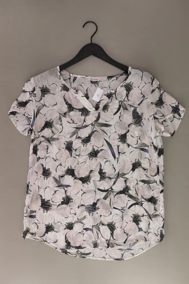 Alba Moda Kurzarmbluse Gr. L mit Blumenmuster grau aus Polyester