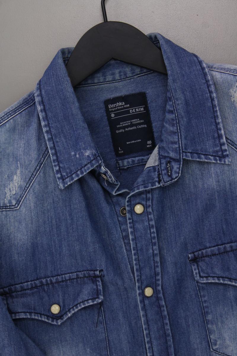 Bershka Jeanshemd für Herren Gr. L Langarm blau aus Baumwolle - Image 2