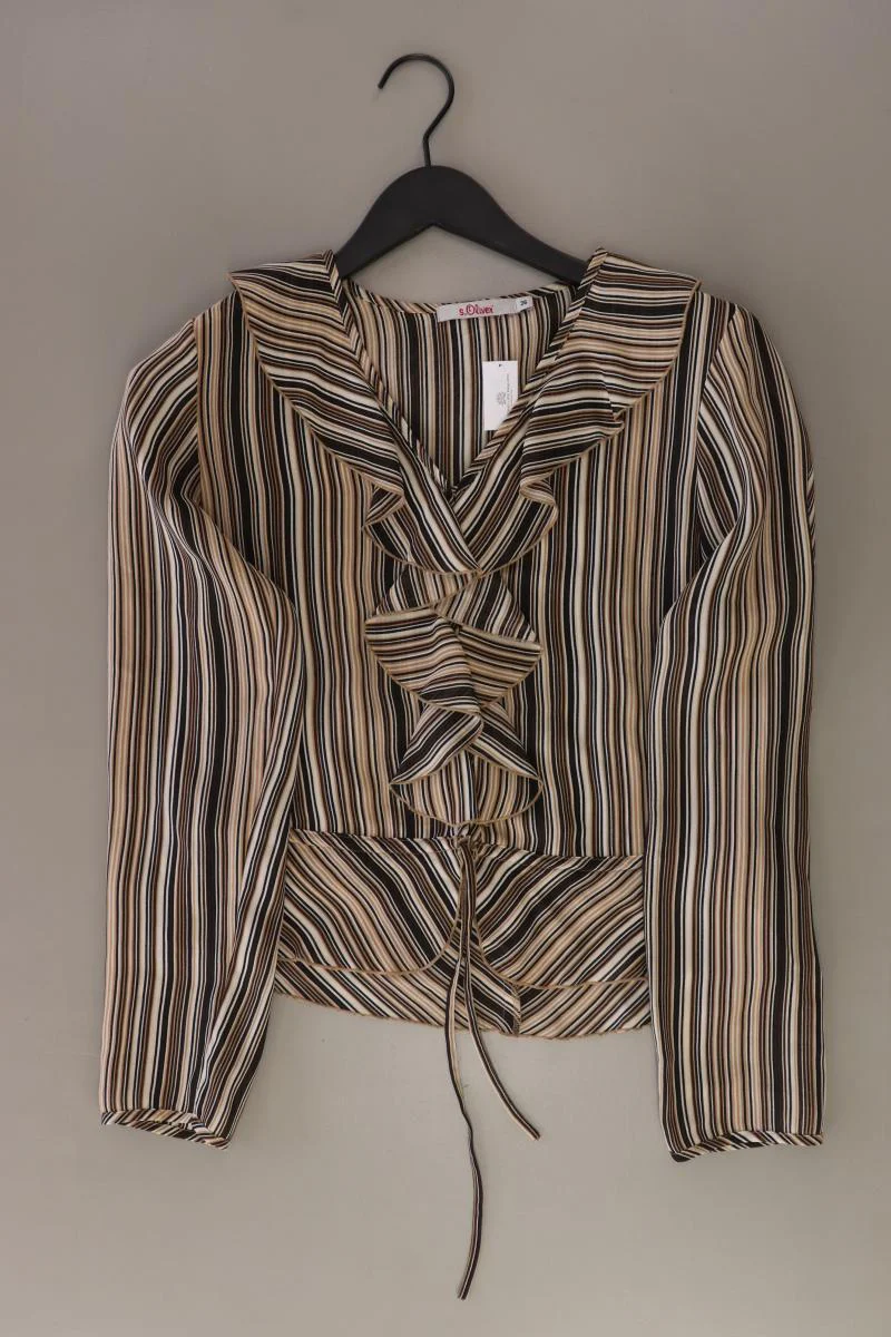 s.Oliver Rüschenbluse Gr. 36 gestreift Langarm Vintage braun aus Polyester