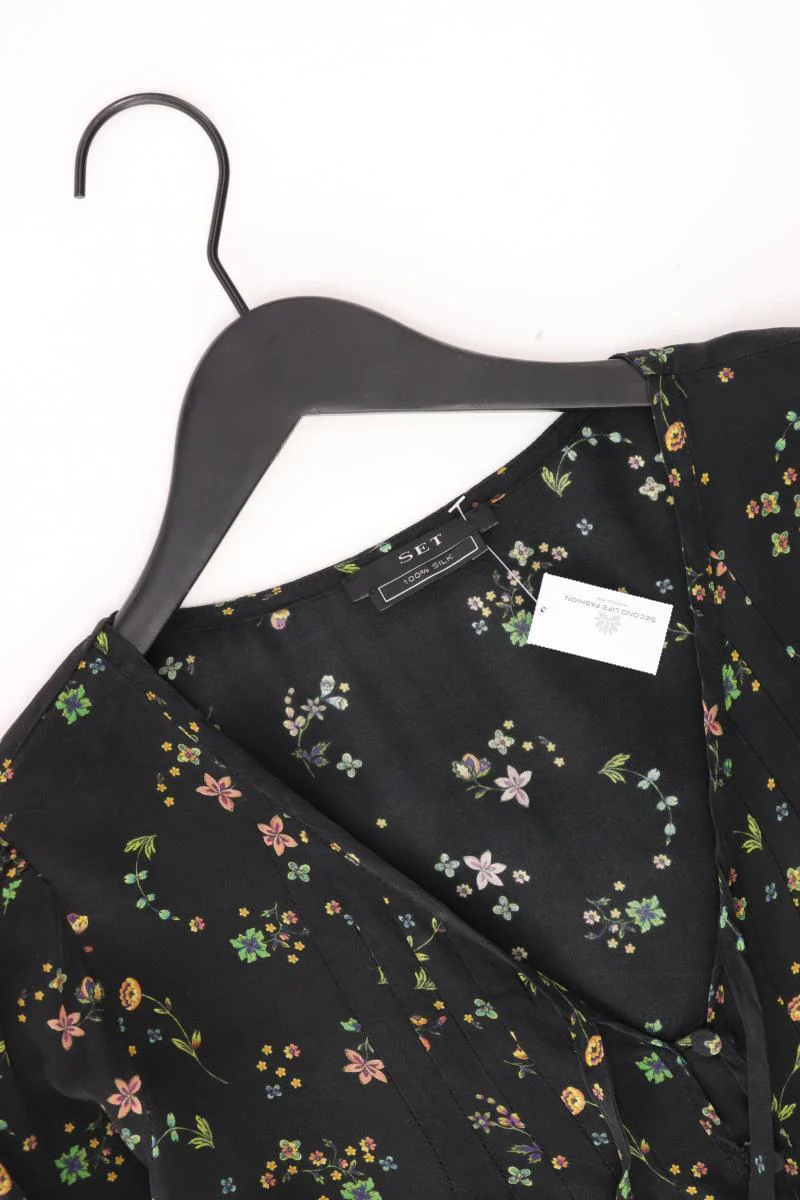 Set Seidenbluse Gr. 36 mit Blumenmuster Langarm schwarz - Image 3