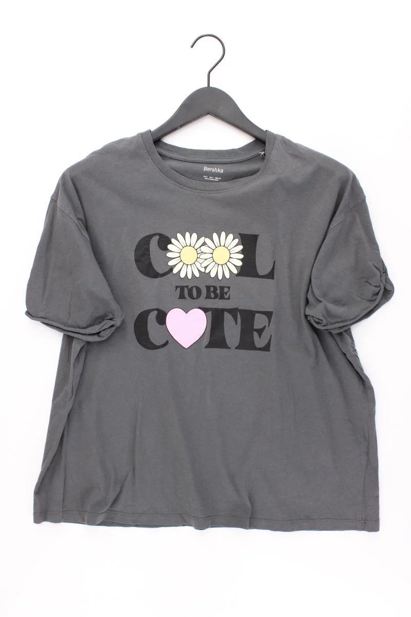 Bershka Printshirt Gr. L Kurzarm grau