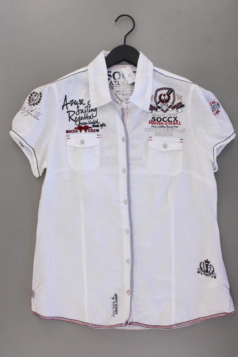 Soccx Leinenbluse Gr. XL Kurzarm weiß