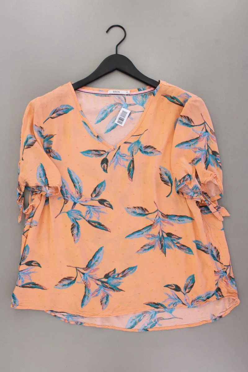 Cecil Kurzarmbluse Gr. XL mit Blumenmuster neuwertig orange aus Viskose