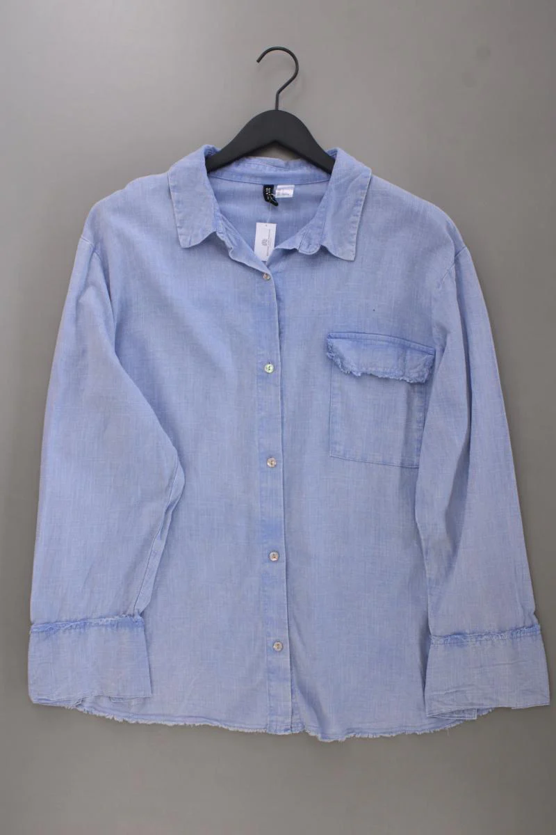 H&M Divided Bluse mit Leinen Gr. L Langarm blau aus Viskose