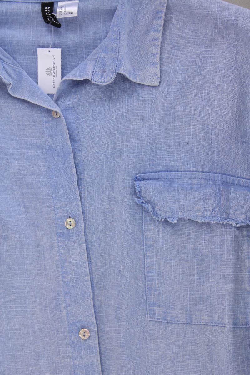 H&M Divided Bluse mit Leinen Gr. L Langarm blau aus Viskose - Image 3